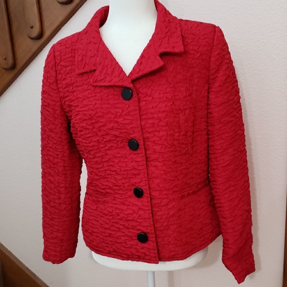 Christopher Banks jacket, red tufted, size S